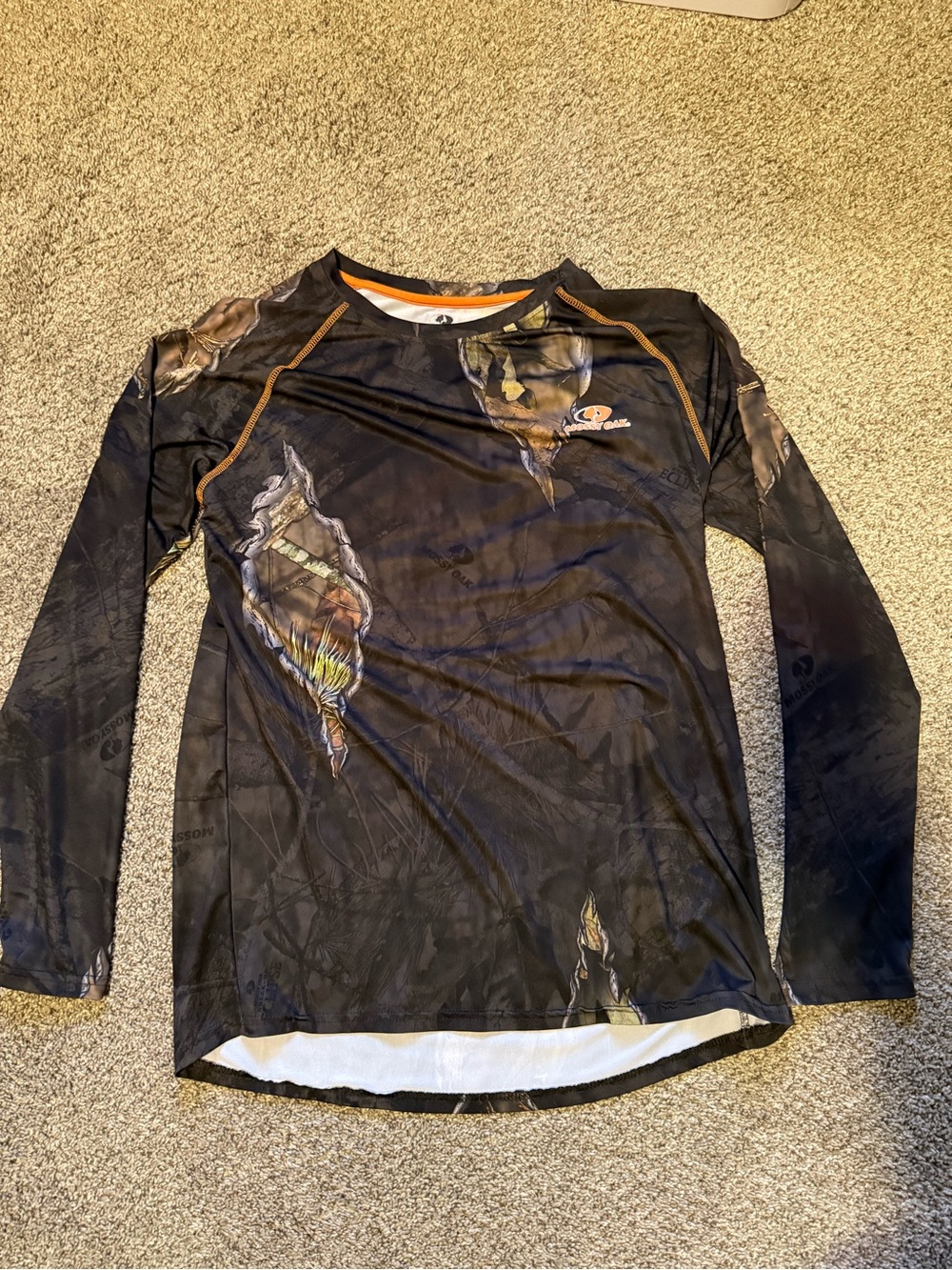 Mossy Oak Men's Long Sleeve Performance Shirt - Black with Brown Camo Accents